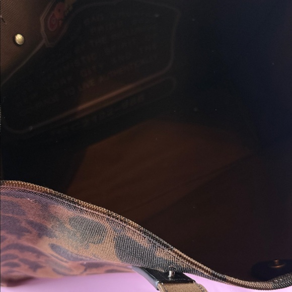 Coach Rexy Brown Camo Print Tote with Multicolor Pride Dinosaur Patch - Picture 7 of 11